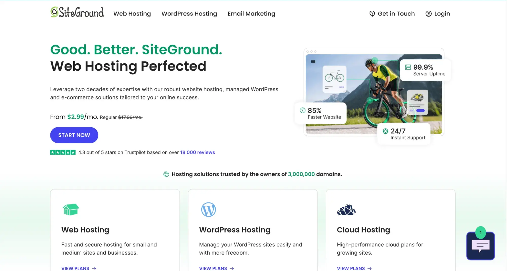 SiteGround 的网站，为小型企业网站提供网络托管服务